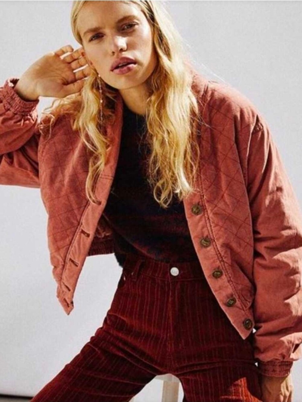 Free People Quilted Rust Bomber Jacket Size XS